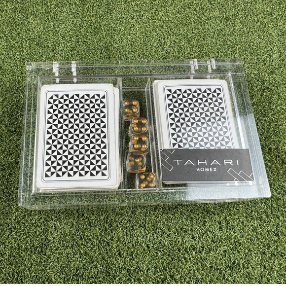 Tahari Home Acrylic Playing Card Set w Dice Clear Lucite Case Modern Decor - Picture 3 of 7